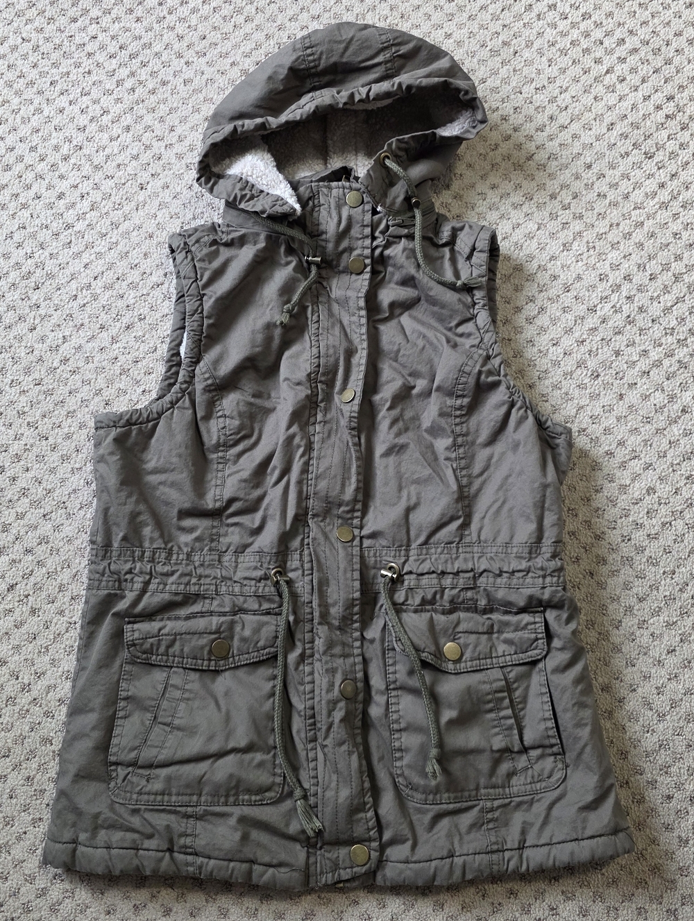 Sleeveless Hooded Utility Vest - Olive Green
